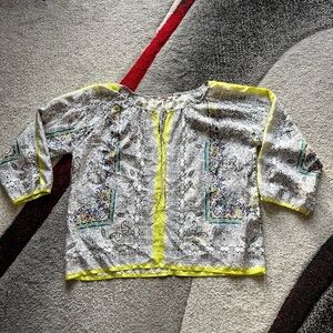 Johnny Was Yellow Accent Bandana Paisley Print Silk Blouse